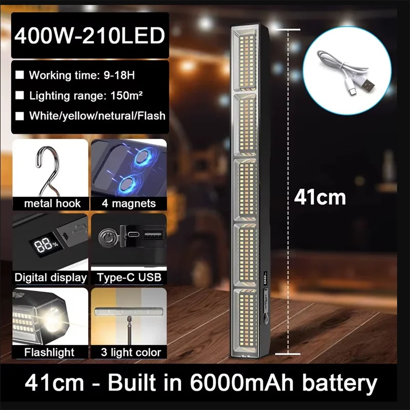Power Bank - 41 cm Manyetik LED Çalışma Lambası,